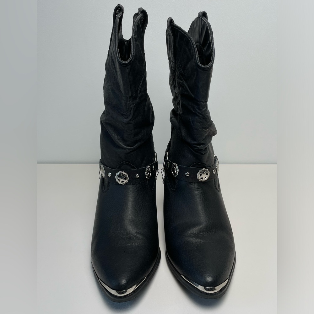 Dingo Black Leather Western Boots Women sz 10M Silver Bling  Y2K Cowboy - Picture 3 of 11